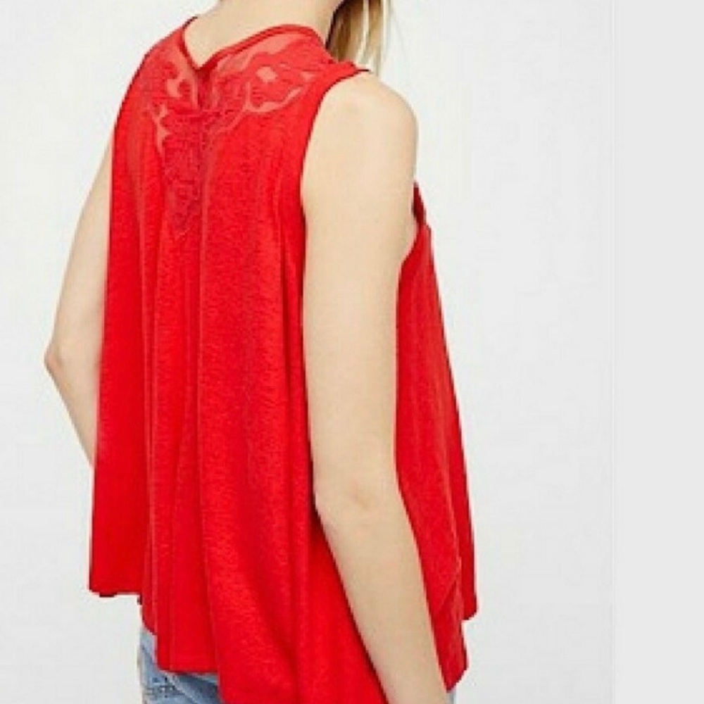SOLD-Free People Lace Neck Red Sleeveless Swing Tunic - Picture 7 of 13